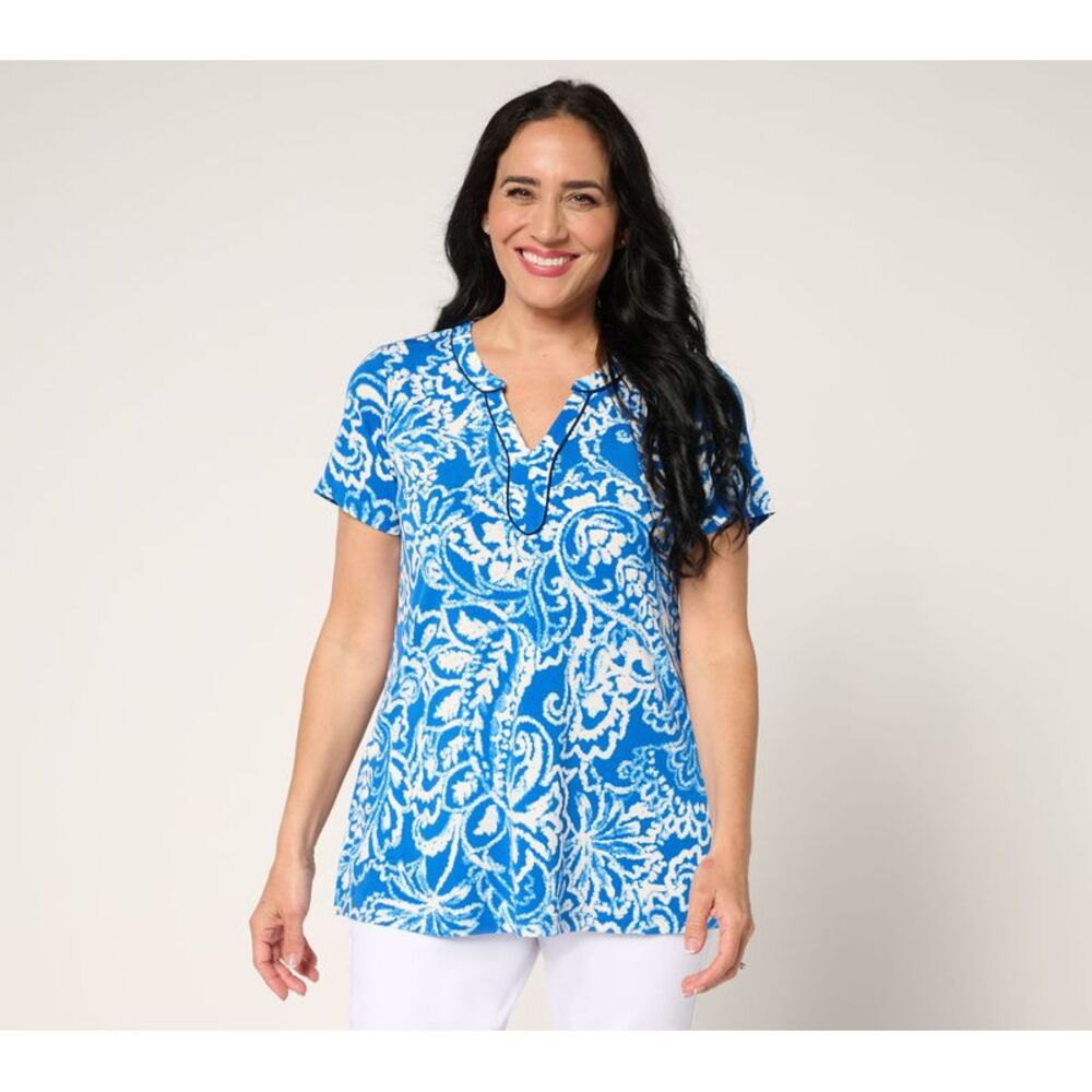 Susan Graver Women's Top Sz M Regular Printed Liquid Knit Blue A690994